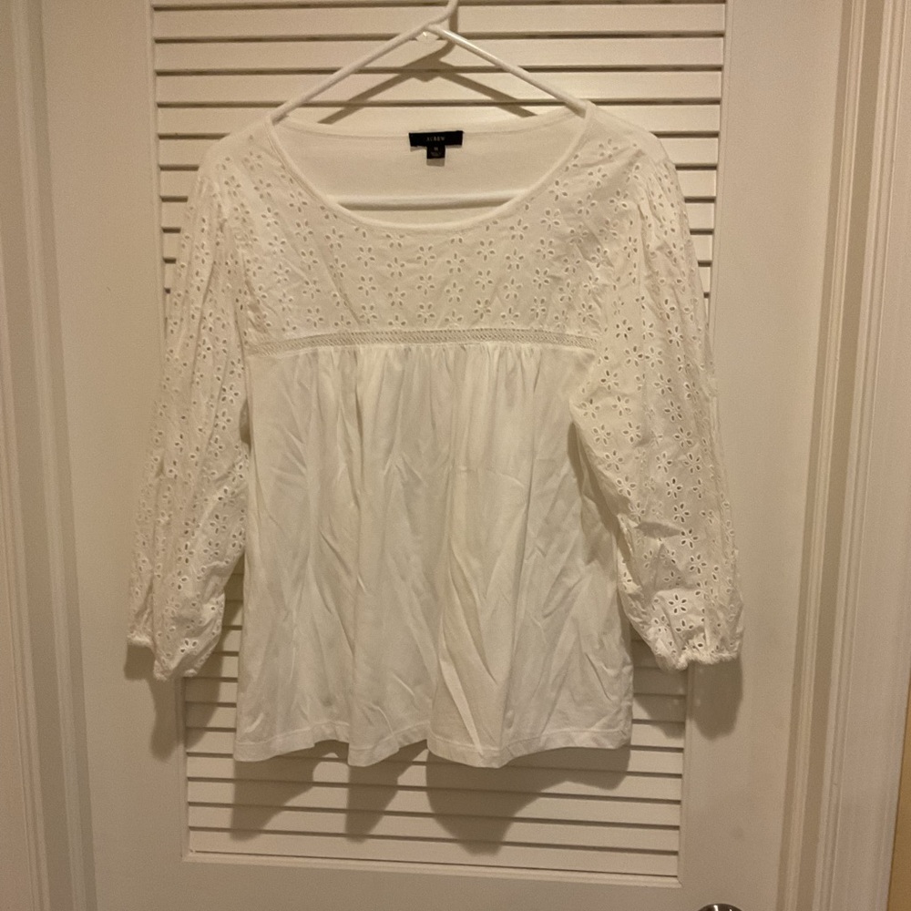 J. Crew White Three Quarter Sleeve Shirt